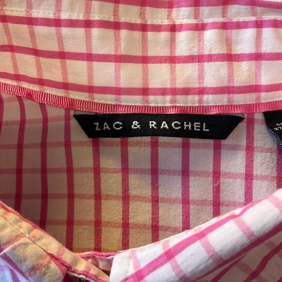 Zac and Rachel Pink and White Check Casual Button Down Size Large - Picture 5 of 9